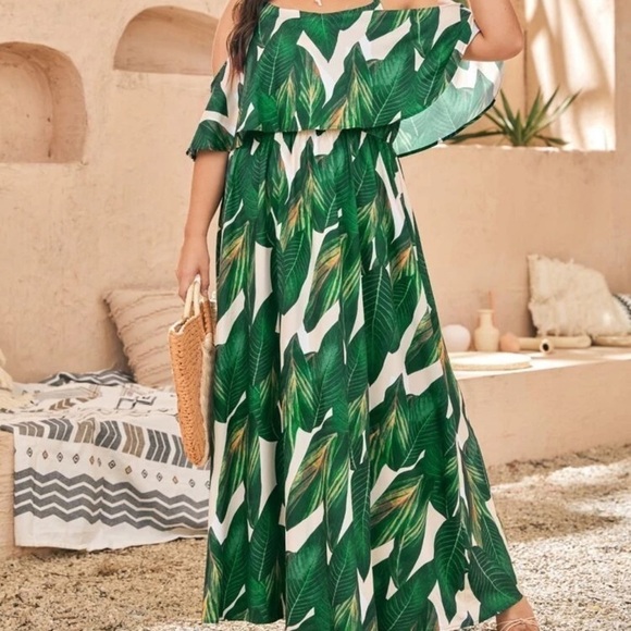 Shein Curve, Amazing Green-Leaf Maxi Dress, Stunning! Size 3XL - Picture 2 of 9